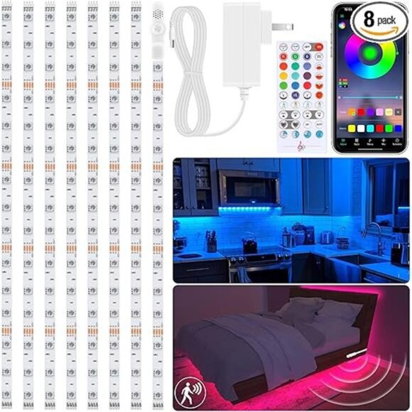 8 PCS Motion Sensor RGB Under Cabinet Lights Kit, App and Remote Control Led - Picture 7 of 7